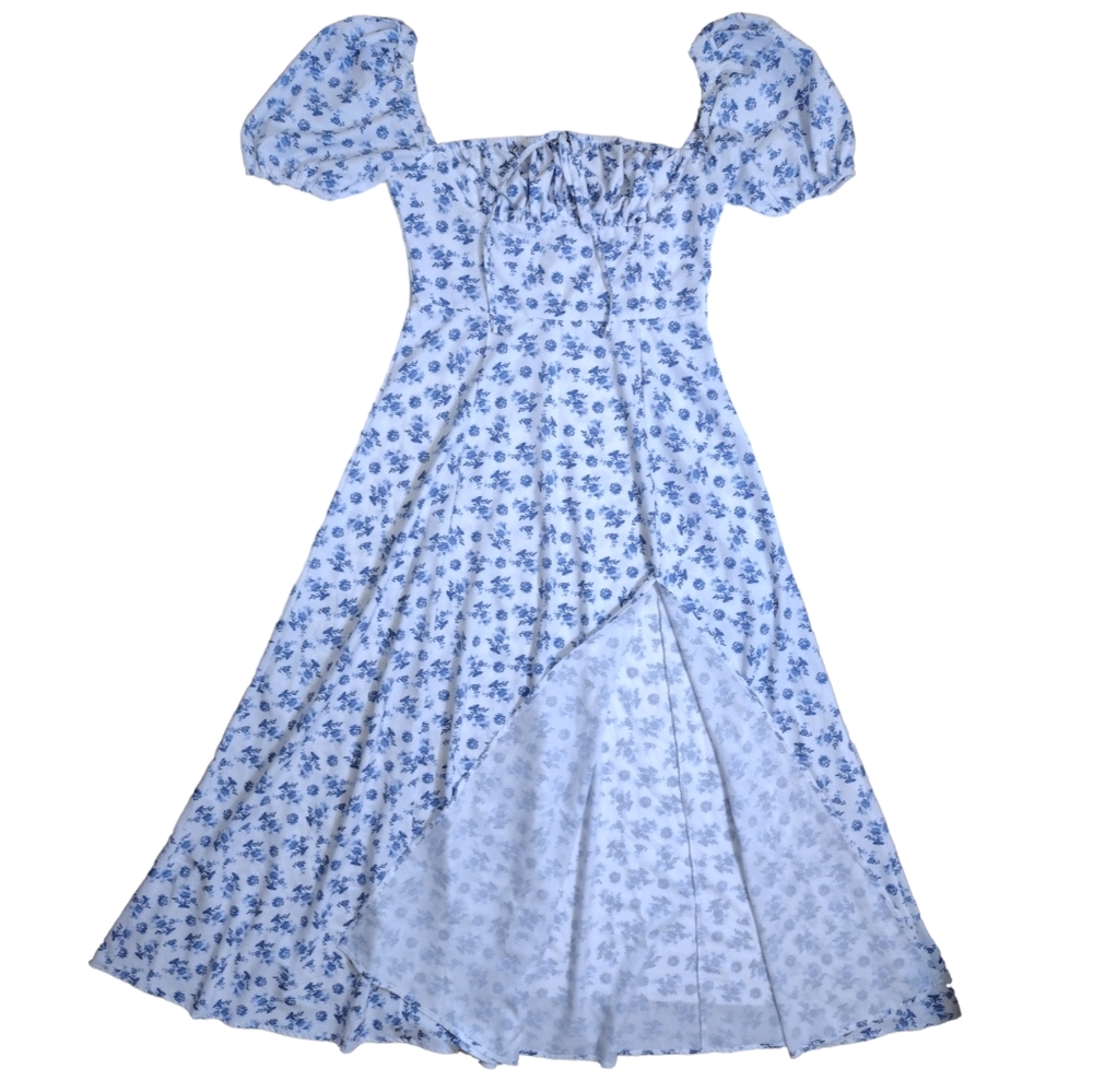 Puff Sleeve Floral Print A-Line Dress